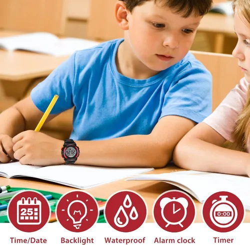 Miniatura 4 de Reloj analógico para niños reloj para niños de 6 a 15 años reloj digital para deportes al aire libre multifuncional con cronógrafo LED 50 M