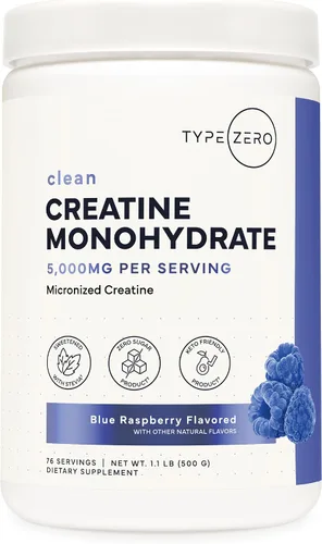 Type Zero Monohidrato de creatina en polvo, 17.64 oz, sabor a frambuesa azul, sin gluten