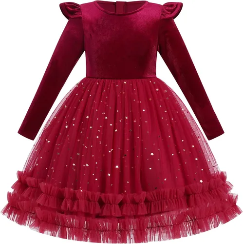 Miniatura 85 de IDOPIP Vestido tutú de terciopelo para niñas pequeñas, vestido de manga larga para princesa, Navidad, cumpleaños, fiesta, boda, vestidos de otoño e