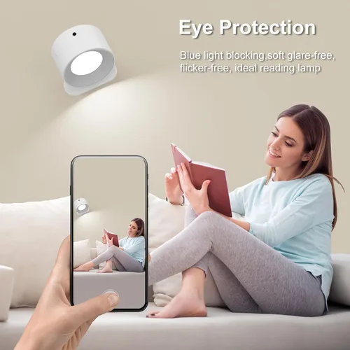 Miniatura 3 de Deyagoo 2PACK Lámpara de pared LED con control remoto - Lámpara de pared recargable, 3 colores y 3 niveles de brillo, cabezal giratorio magnético