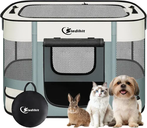 Miniatura 23 de Corralito para perros, gatos y mascotas, corralito portátil para perros en interiores y exteriores, viajes, camping, carpa jaula plegable para Gris
