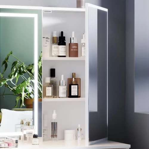 Miniatura 7 de Wildhome - Tocador con espejo y luces, mesa de maquillaje con 7 cajones y taburete acolchado, gabinete oculto, brillo ajustable, tocador