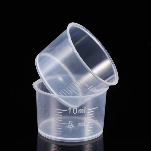 TOYANDONA Juego de 100 vasos medidores desechables de plástico transparente de 0.3 onzas líquidas, vasos medidores gruesos para mezclar pintura,
