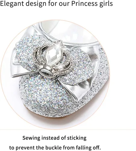 Miniatura 3 de Stelle - Zapatos de vestir para niñas pequeñas, zapatos de princesa con purpurina y flores, tacón bajo estilo Mary Jane, ideales para fiestas y bodas