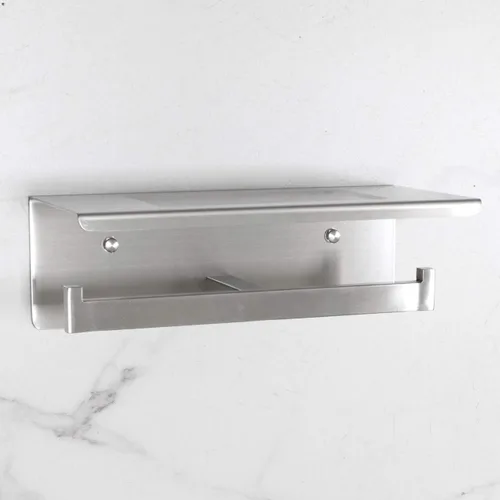 Miniatura 4 de Soporte de papel higiénico de baño con estante, soporte de papel higiénico de doble rollo de acero inoxidable, montaje en pared doble para Cepillado