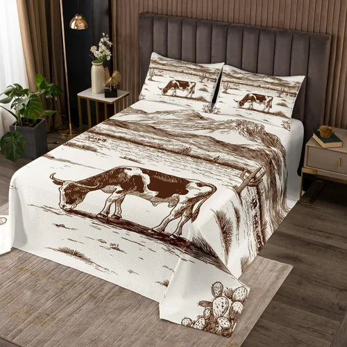 Miniatura 4 de Erosebridal Colcha occidental tamaño Queen Cowboy Colcha Americana Salvaje Oeste desierto dibujado a mano ilustración colcha temática país Multi 001