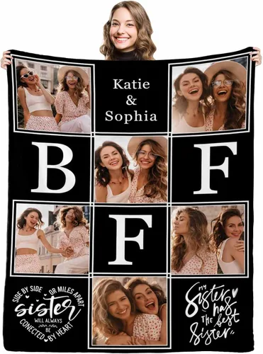 Miniatura 15 de Manta de collage de fotos personalizada con mensaje de amor y nombres, manta suave para niñas y hermanas, sofá cama, 30 x 40 pulgadas