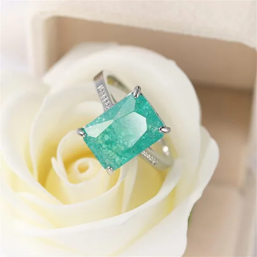 Miniatura 4 de 925 Sterling Silver Saudi Star Ice Zircon Ring Green Gemstone Ring Square Cut CZ Diamond Ring Eternity Engagement Wedding Band Ring Promise Ring for