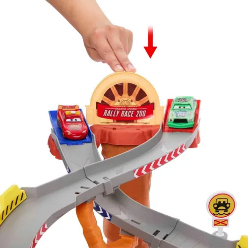 Miniatura 6 de Mattel Disney y Pixar Cars Set de Juguetes, Rayo McQueen y Chick Hicks y 2 Vehículos del Equipo de Pobretones, 2 Maneras de Carrera, Pista