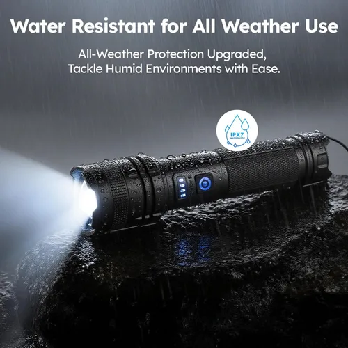 Miniatura 5 de THY TRY Linterna LED Recargable Paquete de 2, 90000 Lúmenes Altos Super Brillantes Linternas de Mano, 5 Modos y Enfoque Ajustable, Linterna de Mano
