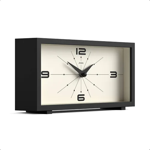 Miniatura 2 de JONES CLOCKS® Reloj de Escritorio Odeon Diseño Rectangular Moderno Negro Aspecto Retro Elegante para Estante, Mesa, Repisa de Chimenea