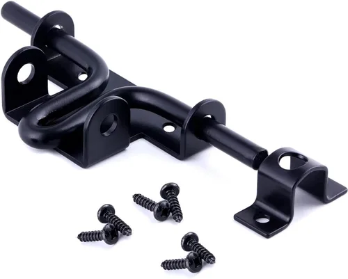 Miniatura 4 de 2 paquetes de cerrojo deslizante resistente – Cerradura de puerta de metal grueso negro con agujero de candado para valla de madera, puerta