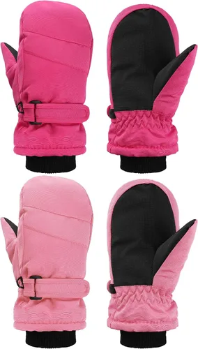 SATINIOR 2 pares de guantes de nieve para niños, impermeables, guantes de esquí de invierno cálidos y gruesos para niñas y niños