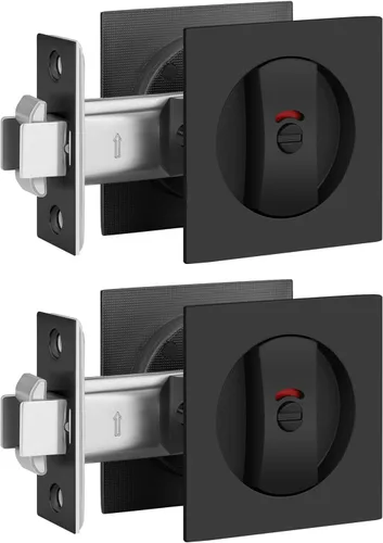 Miniatura 13 de Paquete de 1 herrajes para puerta de bolsillo con indicador rojo-verde, manijas de puerta de bolsillo de privacidad negras