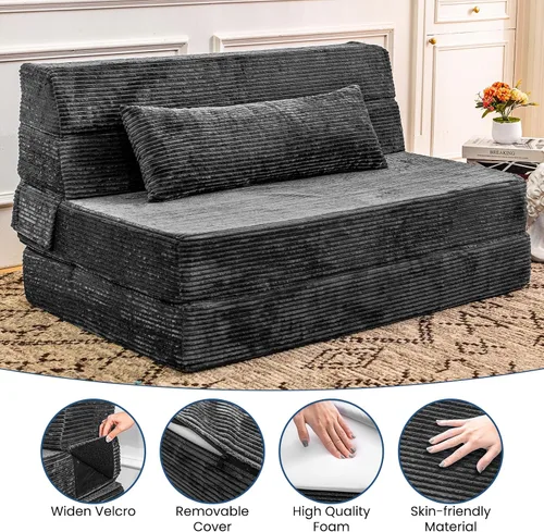 Miniatura 6 de Cvortll Sofá cama plegable, silla convertible con almohada, sofá plegable de espuma viscoelástica de alta densidad, sofá futón plegable para sala