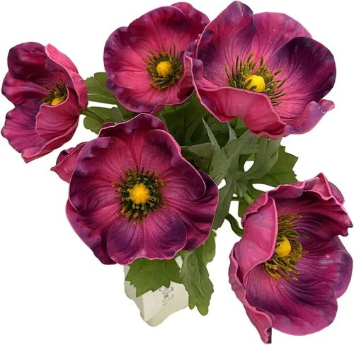 Miniatura 8 de Ramo de flores de anémona artificial de tacto real, 5 uds, decoración para el hogar (naranja)