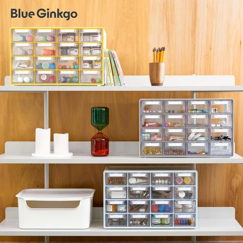 Miniatura 7 de Blue Ginkgo Gabinete mediano de 16 cajones, organizador transparente apilable para hardware, cuentas, ladrillos de plástico, oficina y Gris
