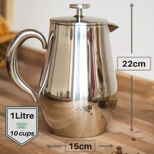 Miniatura 3 de VeoHome - Cafetera de pistón de 1 litro - Irrompible y mantiene el café caliente durante mucho tiempo gracias a su doble carcasa de acero inoxidable