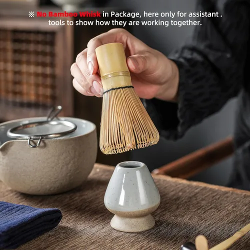 Miniatura 5 de TEANAGOO Juego de 2 cuencos de matcha con boquilla, juego de cuencos de cerámica de 18 onzas y soporte para batidores, Matcha Chawan, taza de matcha