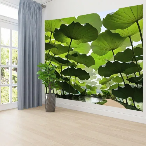 Miniatura 4 de FENDROM Tapiz de hojas de loto de naturaleza, tapiz de plantas, paisaje natural verde, para colgar en la pared, arte de pared 3D para dormitorio