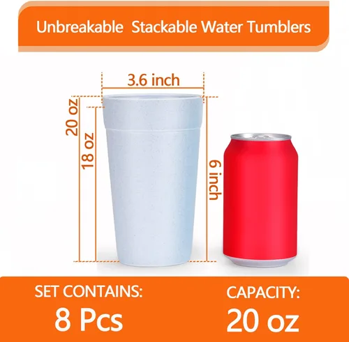 Miniatura 3 de Homestockplus 【Juego de 8】 Tazas de 20 onzas, vasos irrompibles aptos para microondas y lavavajillas, sin BPA, reutilizables y ecológicos