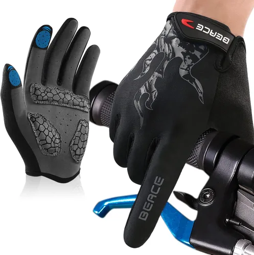 Miniatura 7 de BEACE Guantes de ciclismo para hombres y mujeres, guantes de ciclismo de montaña con pantalla táctil y palma de silicona antideslizante, guantes