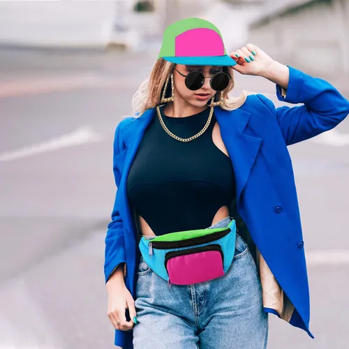 Miniatura 5 de Cindeer 5 piezas de accesorios de hip hop de los años 90 para mujeres y hombres, traje de los años 80 y 90, riñonera de neón, sombrero, lentes