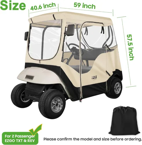 Miniatura 8 de 10L0L Funda negra para carrito de golf EZGO TXT para 2 pasajeros, cubierta transparente de lluvia de 4 lados para ventana para todo tipo de clima