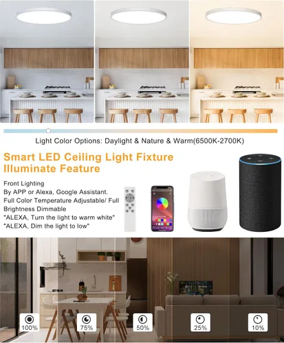 Miniatura 2 de Lámpara de techo LED regulable con montaje empotrado, panel RGB inteligente Alexa Google Home WiFi con control remoto para sala de estar