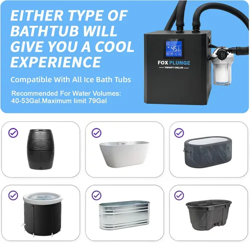 Miniatura 6 de Enfriador de agua para baño de hielo para bañera de inmersión fría, enfriador de inmersión en frío de 1/3 HP con filtro externo, bomba y manguera