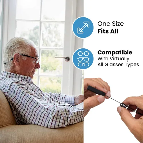 Miniatura 5 de Correa ajustable para lentes (estilo tiburón) – Correa de gafas de sol sin cola – Soporte de cuerda para gafas – Con paño de limpieza de gafas