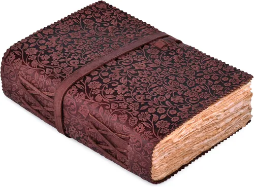 Miniatura 11 de LEATHER VILLAGE Diario floral en relieve encuadernado en cuero para mujeres y hombres, 200 páginas, 6 x 4 pulgadas (A6), negro - Libro de sombras