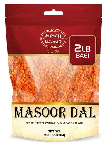 Masoor Dal - Bolsa de 2 libras (32 onzas) - Lentejas rojas divididas - Todo natural por Spicy World