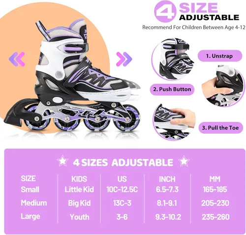 Miniatura 3 de 2PM SPORTS - Patines en línea Cytia para niñas, ajustables, con ruedas iluminadas, rosa, con ruedas con luces, patines divertidos y parpadeantes