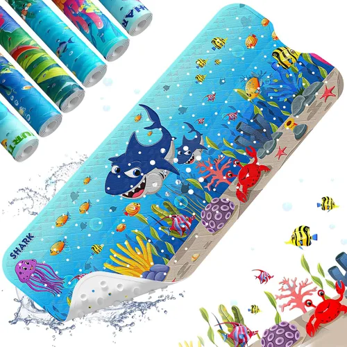 Miniatura 19 de XIYUNTE Tapete de baño para bebé, para niños, 40 x 16 pulgadas, extralargo, antideslizante, de caricaturas, para tina o ducha, con ventosas
