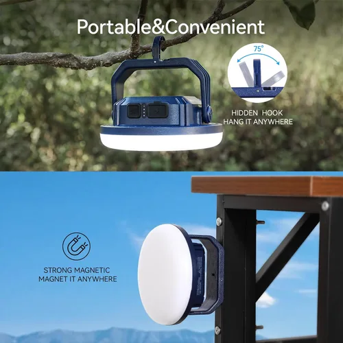 Miniatura 5 de VAVOFO Linterna LED de Campamento Recargable de 30W, 3000LM, 124 LED con 3 Modos de Iluminación, Luz Portátil para Tienda de 7200mAh con Imán