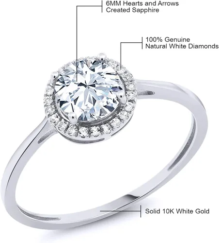 Miniatura 6 de Gem Stone King Anillo de compromiso de oro blanco de 10 quilates con corazones y flechas redondas de zafiro y diamante para mujer, 1.42 quilates
