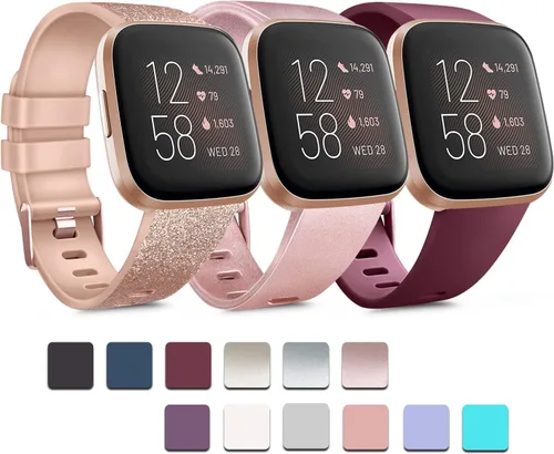 Miniatura 13 de PAQUETE DE 3 Bandas de Silicona Suave Compatibles con Fitbit Versa Bandas Deportivas Ajustables para Mujeres y Hombres Tallas Pequeña y Grande