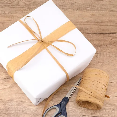Miniatura 5 de Cordel de cinta de papel de rafia natural de 656 pies, cuerda de rafia de 1/4 de pulgada, cinta de papel de embalaje resistente para ramos de Marrón