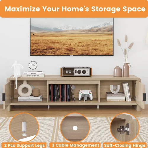 Miniatura 5 de FATORRI Soporte de TV para televisores de hasta 75/65/55 pulgadas, centro de entretenimiento de madera con almacenamiento, consola multimedia