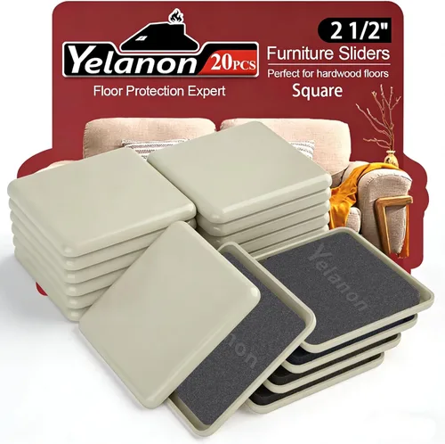 Miniatura 8 de Yelanon Deslizadores de Muebles, 8 piezas - Deslizadores de Muebles Cuadrados Beige de 4 3/4" para Alfombra, Deslizadores Movibles de Muebles