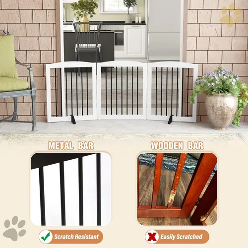 Miniatura 6 de PUPETPO Puerta independiente de madera para mascotas para casa, puerta plegable para perros para interiores, puertas y escaleras, 24 pulgadas