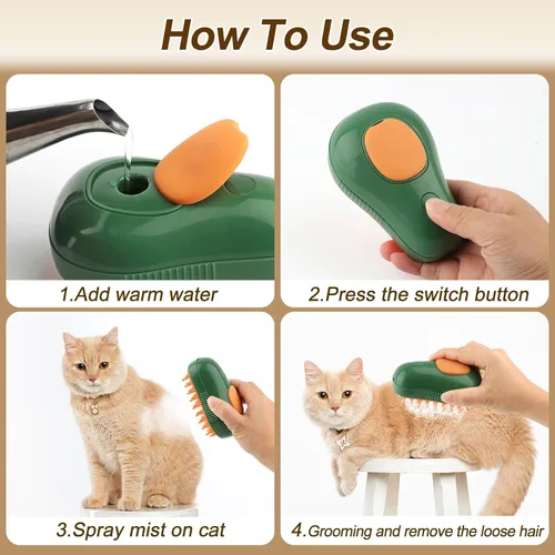 Miniatura 6 de Cepillo de vapor para gatos, cepillo vaporoso 3 en 1 para gatos, peine de masaje y aseo de silicona, peine rociador de limpieza de pelo de mascotas