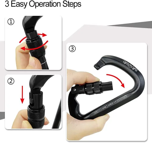 Miniatura 4 de Ayamaya Climbing Carabiners - 3 Pack Screwgate Locking Carabiner 30KN (6744 lbs) Heavy Duty Gears for Rock Climbing, Rappelling, Swing Rescue & Gym