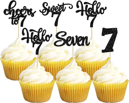 Miniatura 17 de 30 piezas Adornos para pastel de cumpleaños de 6 años, seis brillos, hola 6, púas para cupcakes, felicitaciones a los 6 años, decoraciones