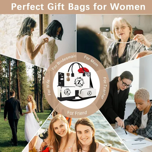 Miniatura 5 de Adyoung - Bolsas de mano con monograma, 3 bolsas de mano personalizadas con iniciales para mujeres, regalos de cumpleaños, bolsa de lona con letras