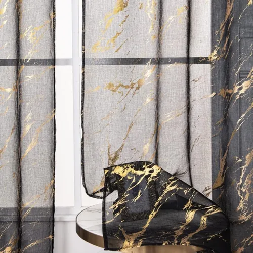 Miniatura 15 de Cortinas Transparentes Beige con Estampado de Lámina de Mármol Dorado de 63 Pulgadas de Largo para Cuarto de Bebé, Paneles de Ventana con Bolsillo