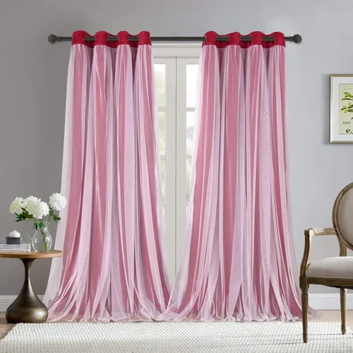 Miniatura 47 de BONZER Cortinas opacas con superposición transparente, mezcla y combina paneles de ventana de doble capa con aislamiento térmico para sala de estar