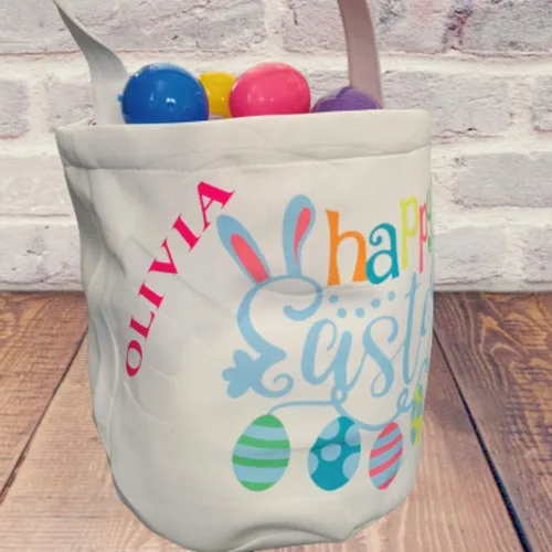 Miniatura 2 de Personalized Easter Baskets for Kids Empty - Bucket for Egg Hunting - Custom Name - Canvas Pail with Handles
