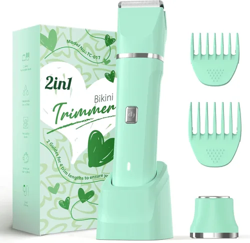 Miniatura 12 de Risina Recortadora de bikini eléctrica para mujer, afeitadora recargable 3 en 1, impermeable, removedor de vello púbico inalámbrico, portátil, sin
